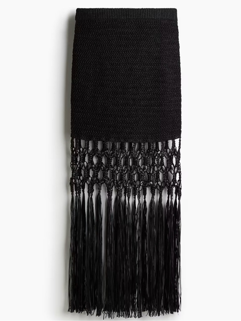 H&M  Black Fringe Crochet Look Skirt